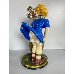 SCULTURA CERAMICA SMALTO POLICROMO COLAGGIO BIMBA COLPO DI VENTO ART DECò