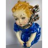 SCULTURA CERAMICA SMALTO POLICROMO COLAGGIO BIMBA COLPO DI VENTO ART DECò