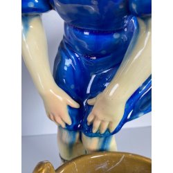 SCULTURA CERAMICA SMALTO POLICROMO COLAGGIO BIMBA COLPO DI VENTO ART DECò