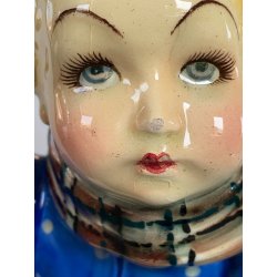 SCULTURA CERAMICA SMALTO POLICROMO COLAGGIO BIMBA COLPO DI VENTO ART DECò