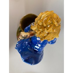 SCULTURA CERAMICA SMALTO POLICROMO COLAGGIO BIMBA COLPO DI VENTO ART DECò