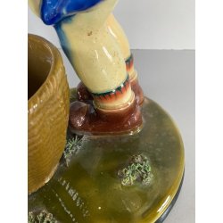 SCULTURA CERAMICA SMALTO POLICROMO COLAGGIO BIMBA COLPO DI VENTO ART DECò