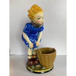 SCULTURA CERAMICA SMALTO POLICROMO COLAGGIO BIMBA COLPO DI VENTO ART DECò