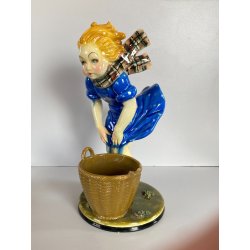 SCULTURA CERAMICA SMALTO POLICROMO COLAGGIO BIMBA COLPO DI VENTO ART DECò
