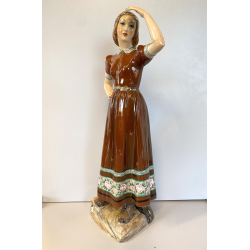 STATUINA CERAMICA POLICROMA Tanagra TORINO n°112 RAGAZZA COSTUME TRADIZIONALE 40