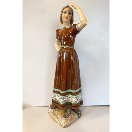 STATUINA CERAMICA POLICROMA Tanagra TORINO n°112 RAGAZZA COSTUME TRADIZIONALE 40