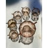 SET DESSERT MACEDONIA 6 Pz BOWL COPPETTE VETRO COLOR PESCA DECORO ARGENTO