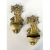 COPPIA ACQUASANTIERA PARETE MADONNA INCORONATA GESù BAMBINO PUTTI OTTONE EPOCA