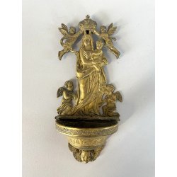 COPPIA ACQUASANTIERA PARETE MADONNA INCORONATA GESù BAMBINO PUTTI OTTONE EPOCA