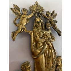 COPPIA ACQUASANTIERA PARETE MADONNA INCORONATA GESù BAMBINO PUTTI OTTONE EPOCA