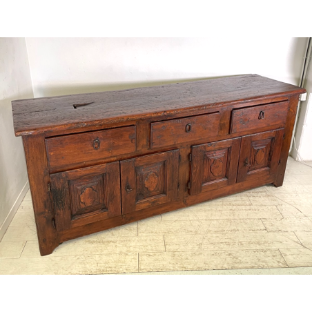 ANTICA GRANDE CREDENZA EPOCA 1700 LEGNO ABETE ANTE CASSETTI RIPIANI BANCONE OLD