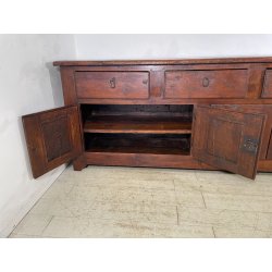 ANTICA GRANDE CREDENZA EPOCA 1700 LEGNO ABETE ANTE CASSETTI RIPIANI BANCONE OLD