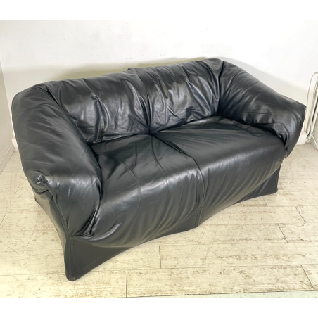 DIVANO TENTAZIONE CASSINA MARIO BELLINI VINTAGE PELLE NERA 1970 SOFA 2 POSTI