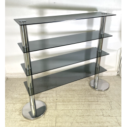 LIBRERIA DESIGN ITALIANO METALLO CROMATO ANNI 60 4 RIPIANI VETRO FUME VINTAGE
