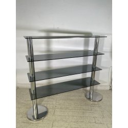 LIBRERIA DESIGN ITALIANO METALLO CROMATO ANNI 60 4 RIPIANI VETRO FUME VINTAGE