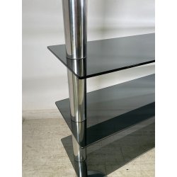 LIBRERIA DESIGN ITALIANO METALLO CROMATO ANNI 60 4 RIPIANI VETRO FUME VINTAGE