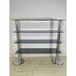 LIBRERIA DESIGN ITALIANO METALLO CROMATO ANNI 60 4 RIPIANI VETRO FUME VINTAGE