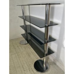 LIBRERIA DESIGN ITALIANO METALLO CROMATO ANNI 60 4 RIPIANI VETRO FUME VINTAGE