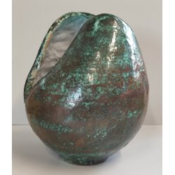VASO a GEMMA Ceramica Raku EPOCA 900 Smalto Effetto Metallo VERDE RAME Old Vase