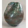 VASO a GEMMA Ceramica Raku EPOCA 900 Smalto Effetto Metallo VERDE RAME Old Vase