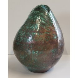 VASO a GEMMA Ceramica Raku EPOCA 900 Smalto Effetto Metallo VERDE RAME Old Vase