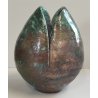 VASO a GEMMA Ceramica Raku EPOCA 900 Smalto Effetto Metallo VERDE RAME Old Vase