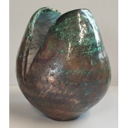 VASO a GEMMA Ceramica Raku EPOCA 900 Smalto Effetto Metallo VERDE RAME Old Vase