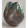 VASO a GEMMA Ceramica Raku EPOCA 900 Smalto Effetto Metallo VERDE RAME Old Vase