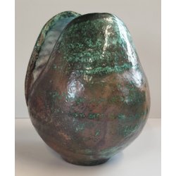 VASO a GEMMA Ceramica Raku EPOCA 900 Smalto Effetto Metallo VERDE RAME Old Vase