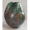 VASO a GEMMA Ceramica Raku EPOCA 900 Smalto Effetto Metallo VERDE RAME Old Vase