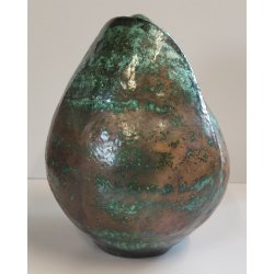 VASO a GEMMA Ceramica Raku EPOCA 900 Smalto Effetto Metallo VERDE RAME Old Vase