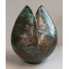 VASO a GEMMA Ceramica Raku EPOCA 900 Smalto Effetto Metallo VERDE RAME Old Vase