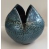 VASO a PETALO Ceramica Raku EPOCA 900 Fat Lava Craquelé VERDE PETROLIO Old Vase