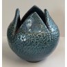 VASO a PETALO Ceramica Raku EPOCA 900 Fat Lava Craquelé VERDE PETROLIO Old Vase