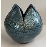 VASO a PETALO Ceramica Raku EPOCA 900 Fat Lava Craquelé VERDE PETROLIO Old Vase