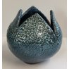 VASO a PETALO Ceramica Raku EPOCA 900 Fat Lava Craquelé VERDE PETROLIO Old Vase