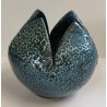 VASO a PETALO Ceramica Raku EPOCA 900 Fat Lava Craquelé VERDE PETROLIO Old Vase