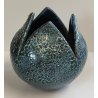 VASO a PETALO Ceramica Raku EPOCA 900 Fat Lava Craquelé VERDE PETROLIO Old Vase