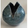 VASO a PETALO Ceramica Raku EPOCA 900 Fat Lava Craquelé VERDE PETROLIO Old Vase