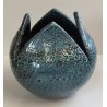 VASO a PETALO Ceramica Raku EPOCA 900 Fat Lava Craquelé VERDE PETROLIO Old Vase