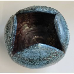 VASO a PETALO Ceramica Raku EPOCA 900 Fat Lava Craquelé VERDE PETROLIO Old Vase