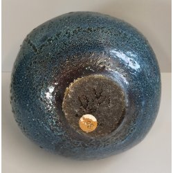 VASO a PETALO Ceramica Raku EPOCA 900 Fat Lava Craquelé VERDE PETROLIO Old Vase