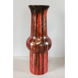 VASO a TROMBA Ceramica Fat Lava ROSSO NERO epoca '900 marchio T Old Ceramic Vase