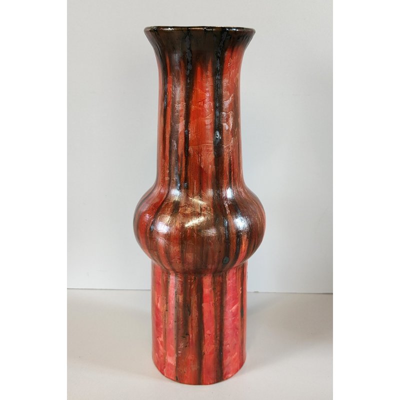 VASO a TROMBA Ceramica Fat Lava ROSSO NERO epoca '900 marchio T Old Ceramic Vase