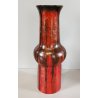 VASO a TROMBA Ceramica Fat Lava ROSSO NERO epoca '900 marchio T Old Ceramic Vase