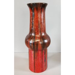 VASO a TROMBA Ceramica Fat Lava ROSSO NERO epoca '900 marchio T Old Ceramic Vase