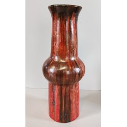 VASO a TROMBA Ceramica Fat Lava ROSSO NERO epoca '900 marchio T Old Ceramic Vase