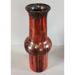 VASO a TROMBA Ceramica Fat Lava ROSSO NERO epoca '900 marchio T Old Ceramic Vase