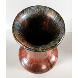 VASO a TROMBA Ceramica Fat Lava ROSSO NERO epoca '900 marchio T Old Ceramic Vase