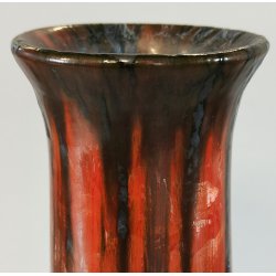VASO a TROMBA Ceramica Fat Lava ROSSO NERO epoca '900 marchio T Old Ceramic Vase